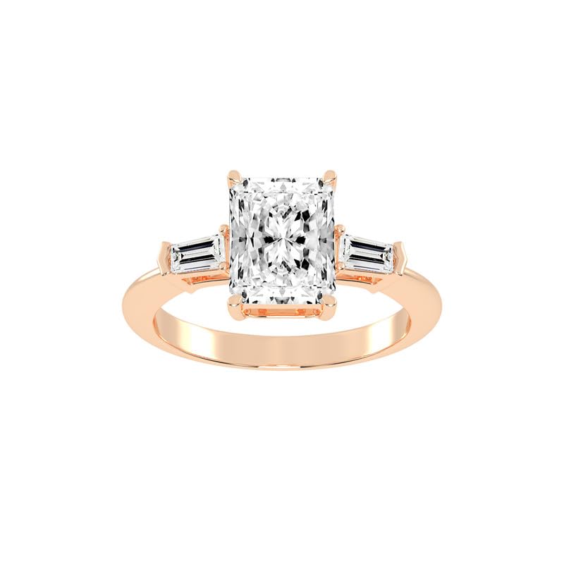 Radiant Tapered Baguette Three-Stone lab-grown diamond ring in rose gold
