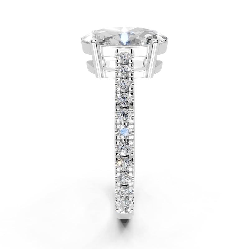 Oval Classic Four-Prong Pavé lab-grown diamond ring in white gold / platinum