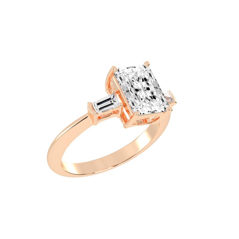 Radiant Tapered Baguette Three-Stone lab-grown diamond ring in rose gold