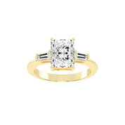 Radiant Tapered Baguette Three-Stone lab-grown diamond ring in yellow gold