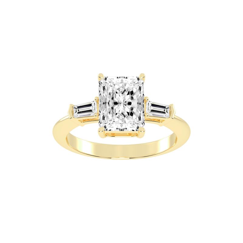 Radiant Tapered Baguette Three-Stone lab-grown diamond ring in yellow gold