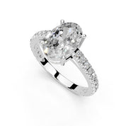 Oval Classic Four-Prong Pavé lab-grown diamond ring in white gold / platinum