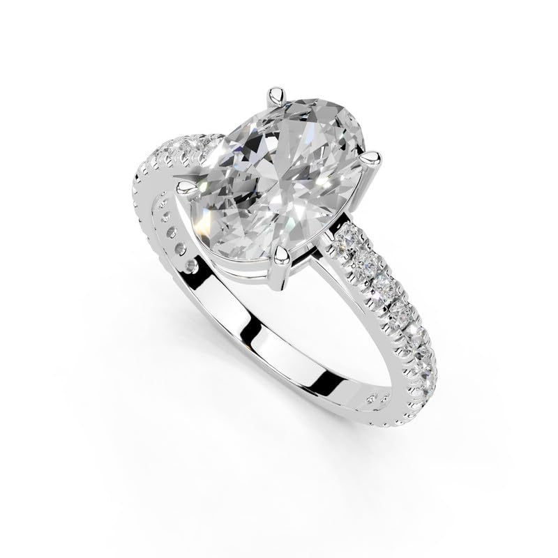 Oval Classic Four-Prong Pavé lab-grown diamond ring in white gold / platinum