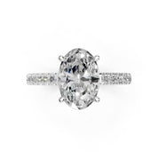 Oval Classic Four-Prong Pavé lab-grown diamond ring in white gold / platinum