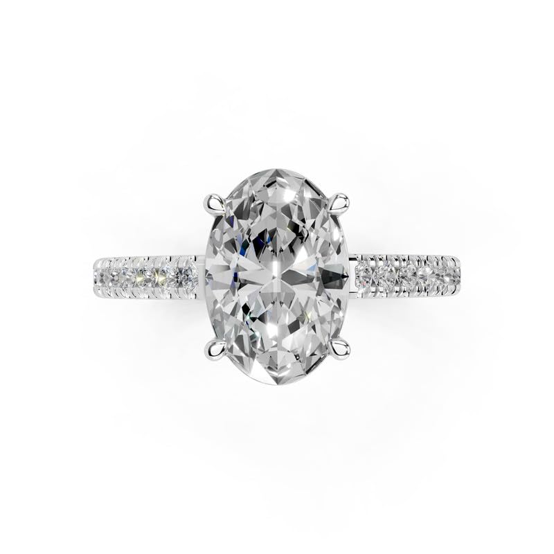 Oval Classic Four-Prong Pavé lab-grown diamond ring in white gold / platinum