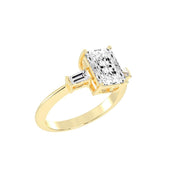 Radiant Tapered Baguette Three-Stone lab-grown diamond ring in yellow gold