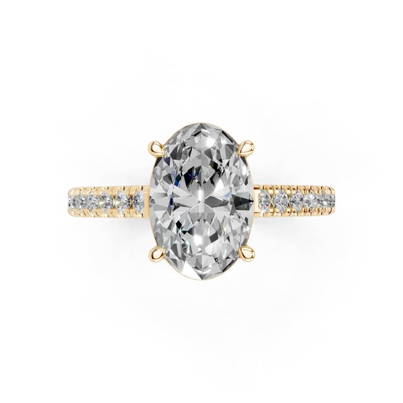 Oval Classic Four-Prong Pavé lab-grown diamond ring in yellow gold