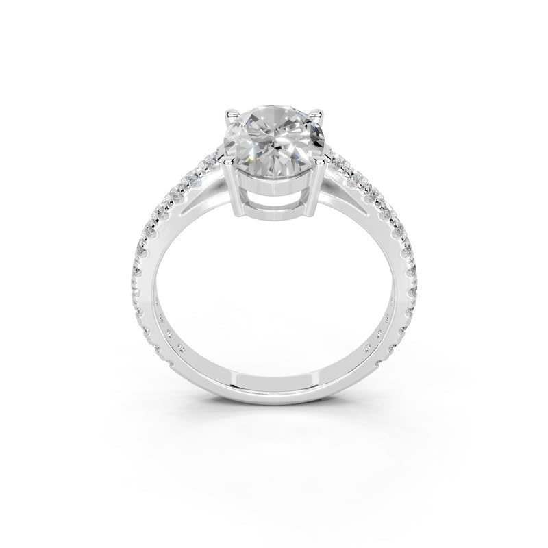 Oval Classic Four-Prong Pavé lab-grown diamond ring in white gold / platinum