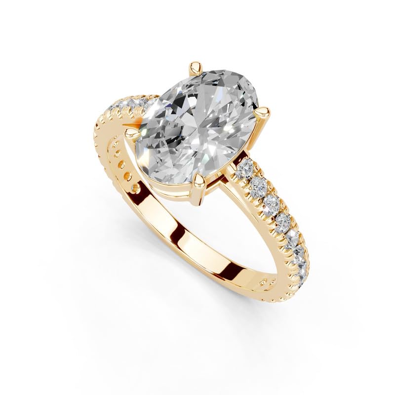Oval Classic Four-Prong Pavé lab-grown diamond ring in yellow gold