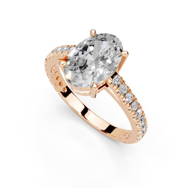 Oval Classic Four-Prong Pavé lab-grown diamond ring in rose gold