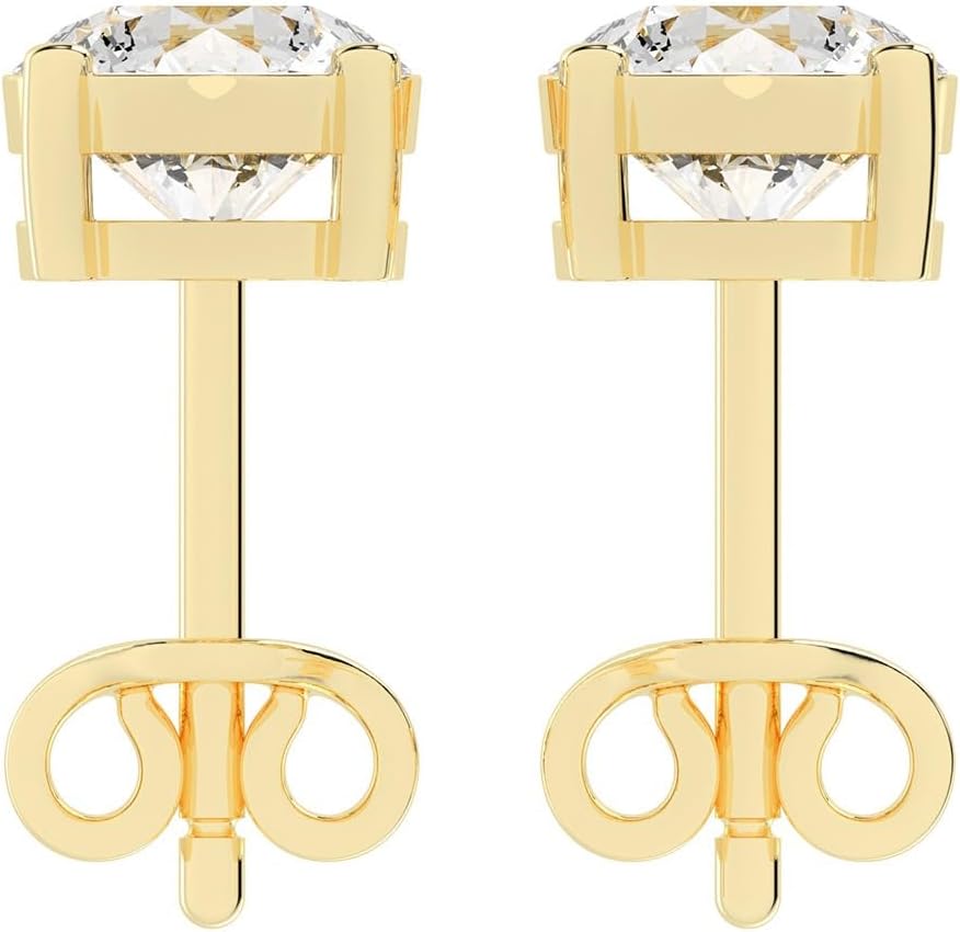 Gold-plated diamond stud with push back, side view