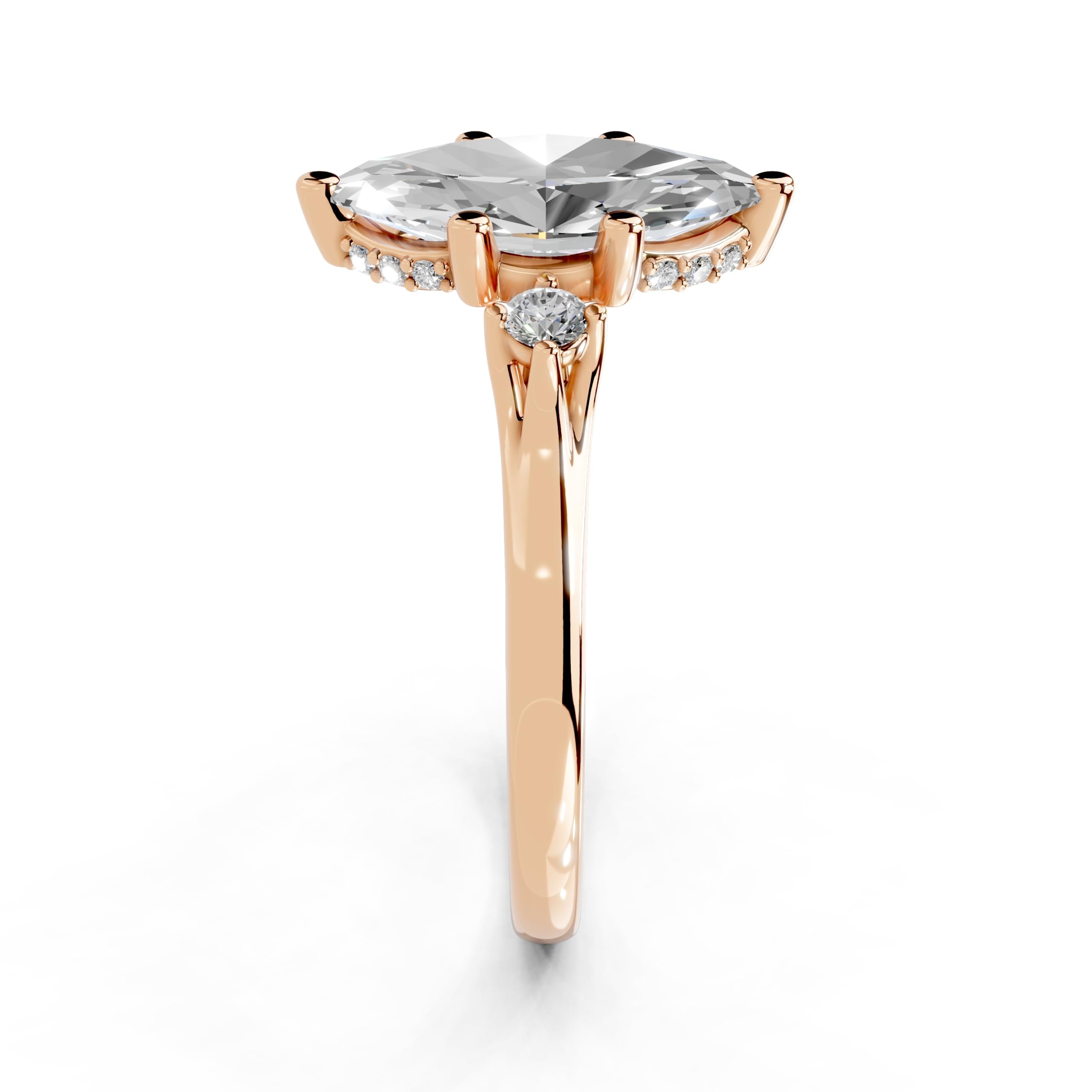 Marquise Petite Side Stone Solitaire lab-grown diamond ring in rose gold