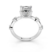 Asscher Solitaire with Minimal Side Stones lab-grown diamond ring in white gold / platinum