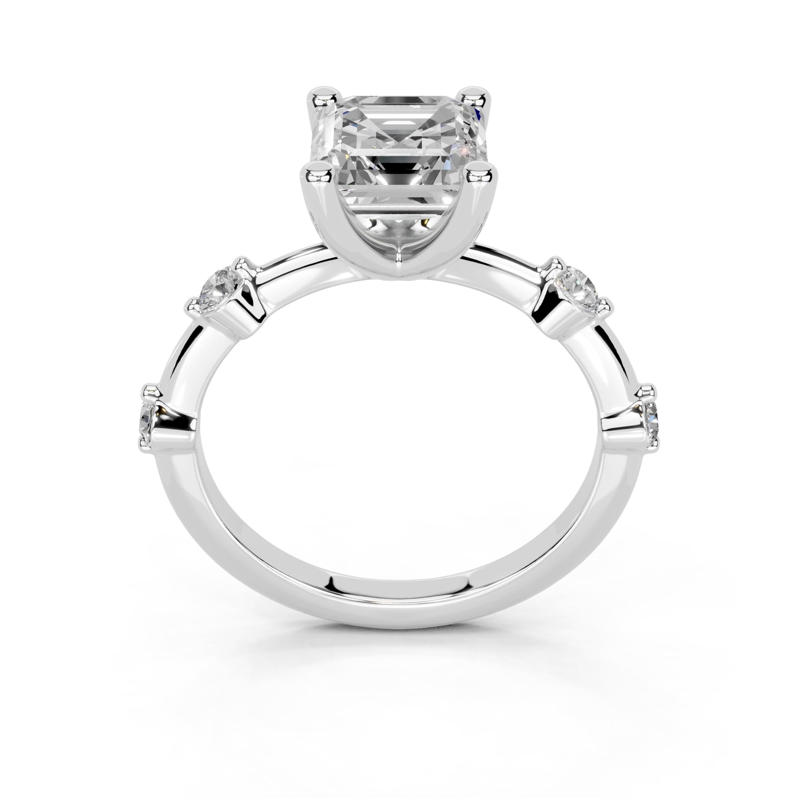 Asscher Solitaire with Minimal Side Stones lab-grown diamond ring in white gold / platinum