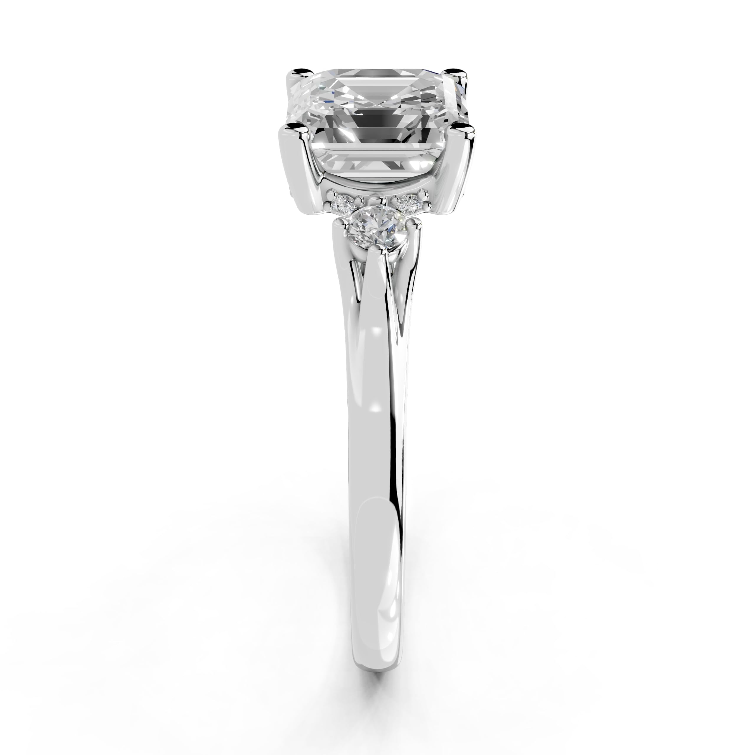 Asscher Petite Side Stone Solitaire lab-grown diamond ring in white gold / platinum