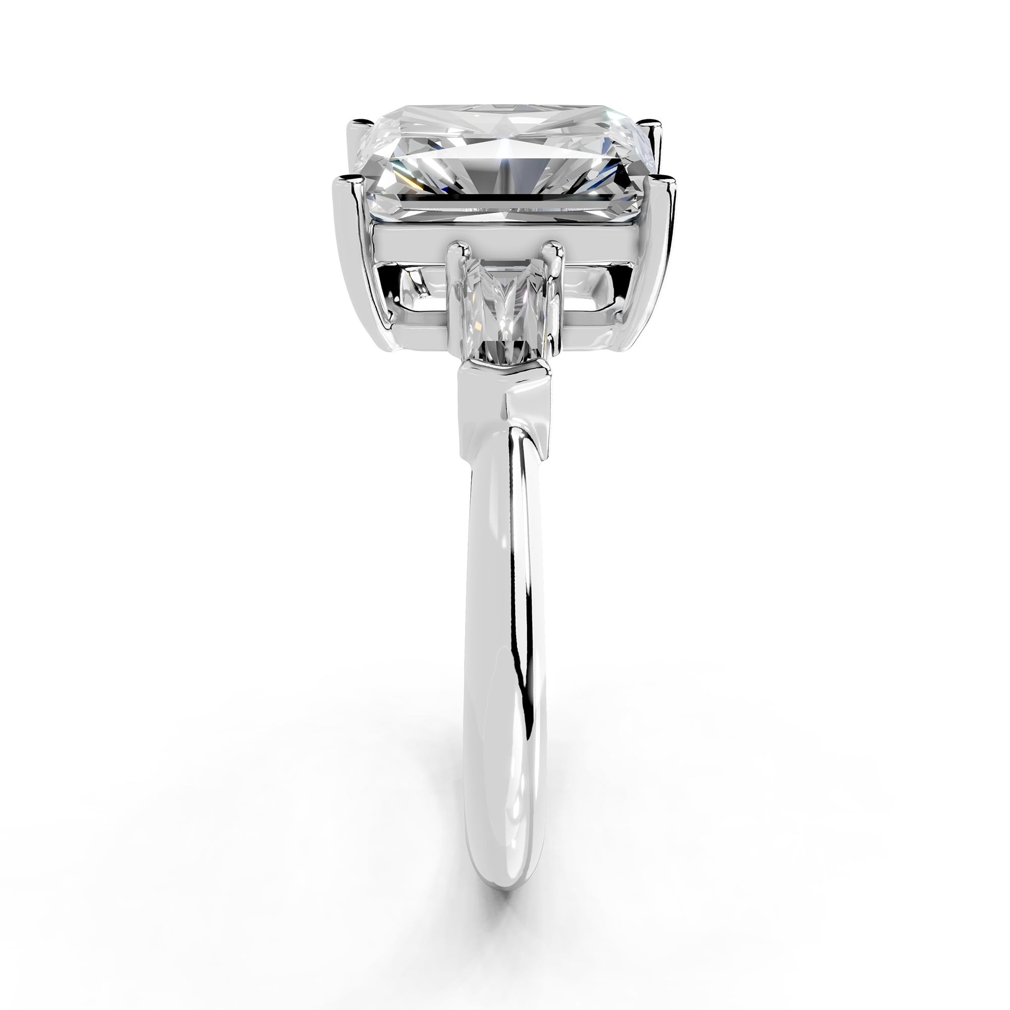 Radiant Tapered Baguette Three-Stone lab-grown diamond ring in white gold / platinum