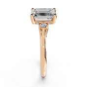 Emerald Petite Side Stone Solitaire lab-grown diamond ring in rose gold