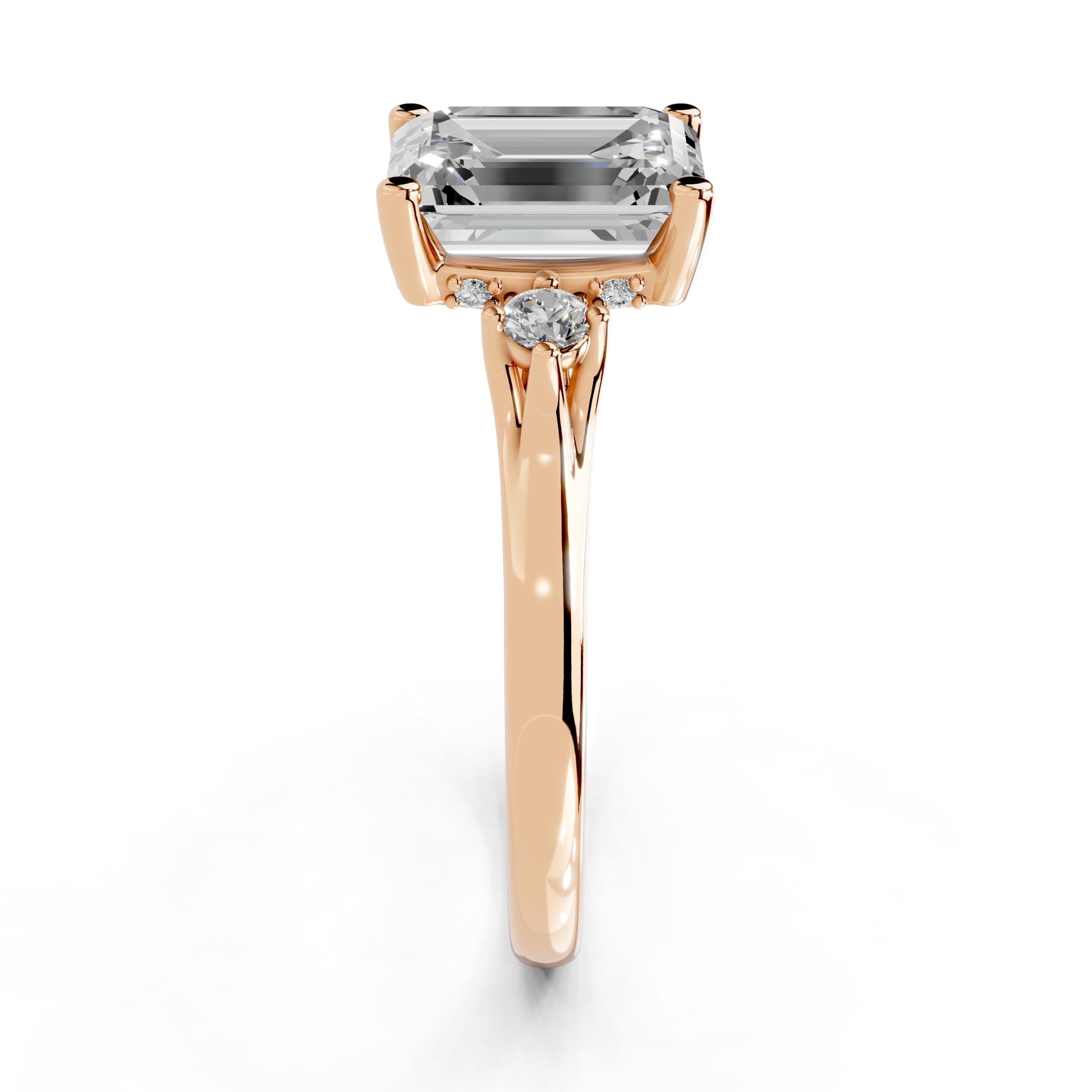 Emerald Petite Side Stone Solitaire lab-grown diamond ring in rose gold