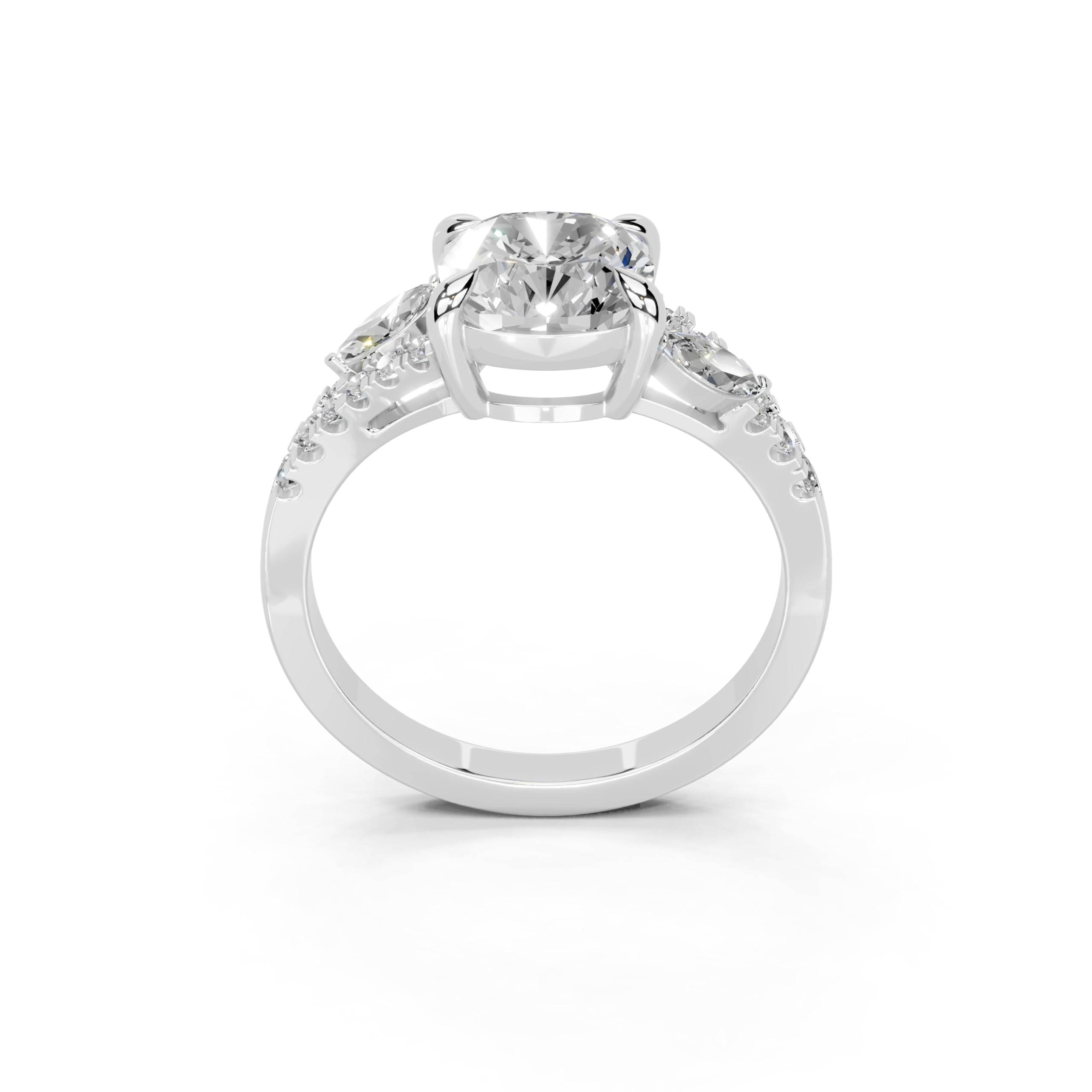Cushion Marquise Side Stone Pavé lab-grown diamond ring in white gold / platinum