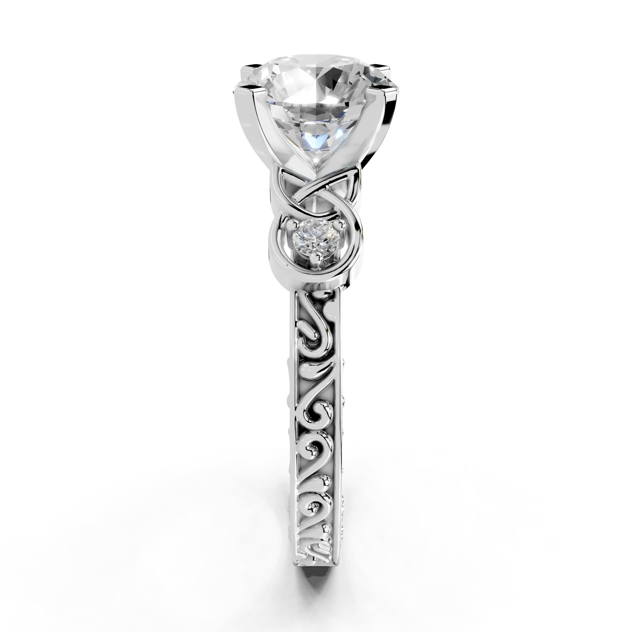 Round Filigree Vintage Solitaire lab-grown diamond ring in white gold / platinum