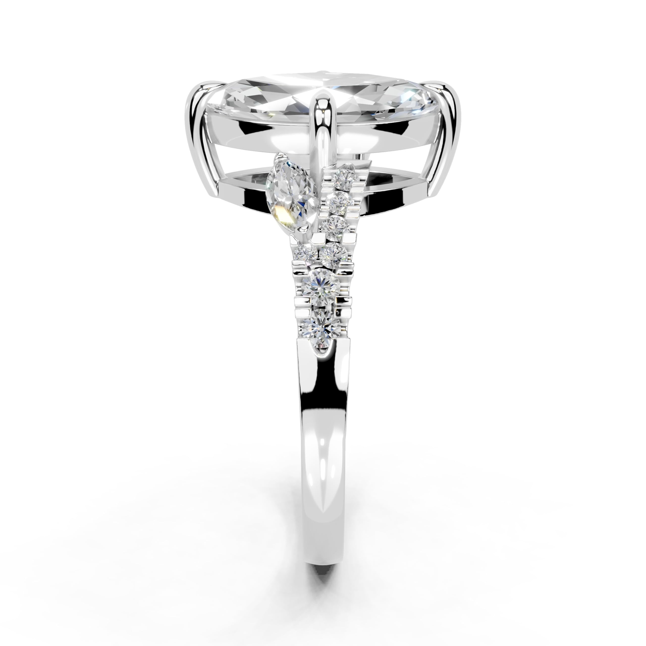 Marquise Marquise Side Stone Pavé lab-grown diamond ring in white gold / platinum