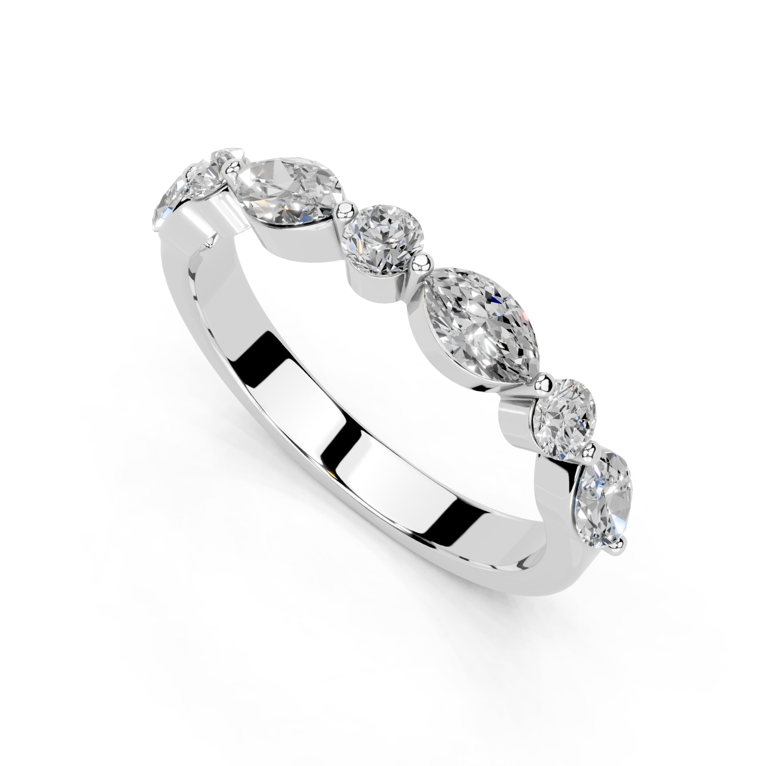 Marquise and Round Half Eternity Band lab-grown diamond band in white gold / platinum