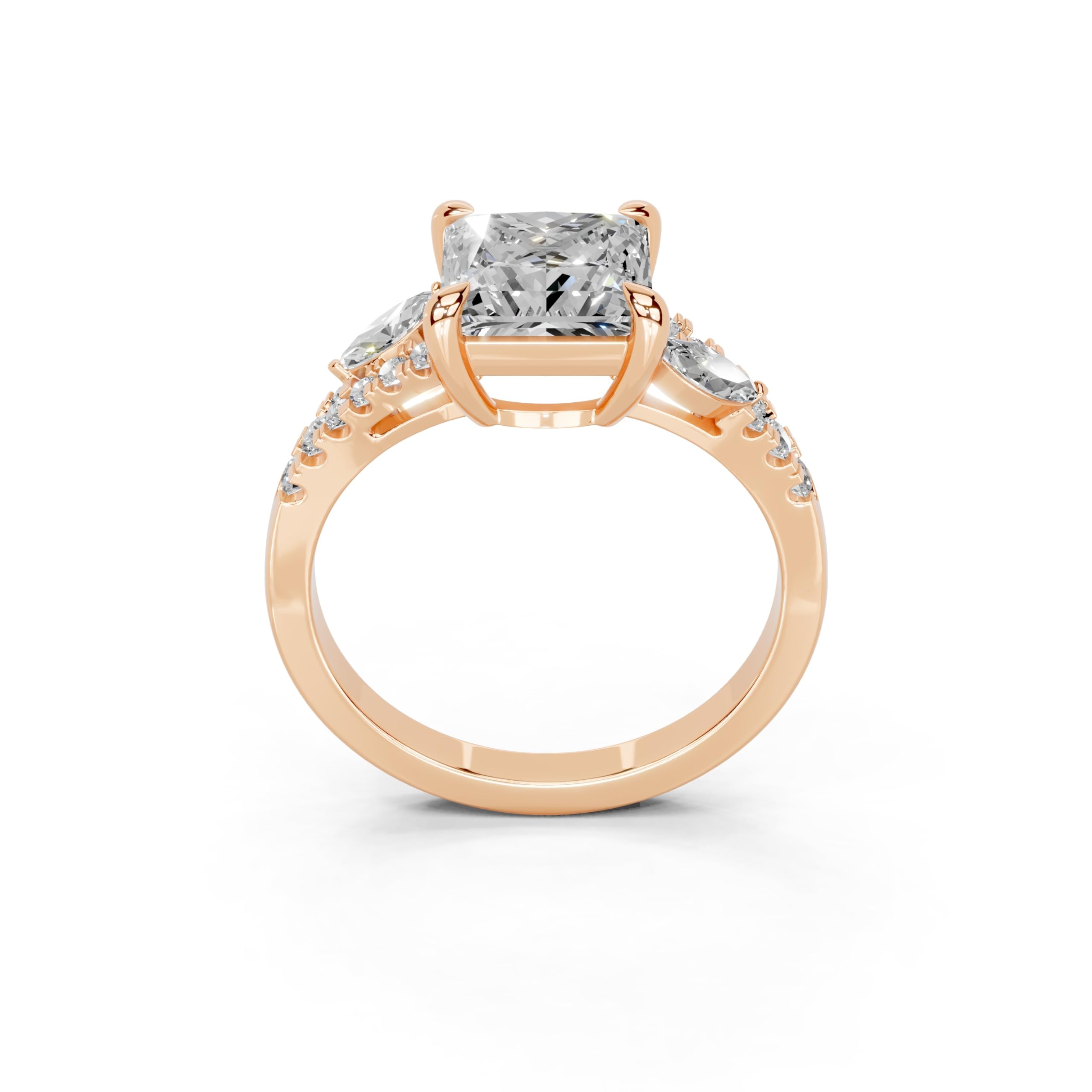 Princess Marquise Side Stone Pavé lab-grown diamond ring in rose gold