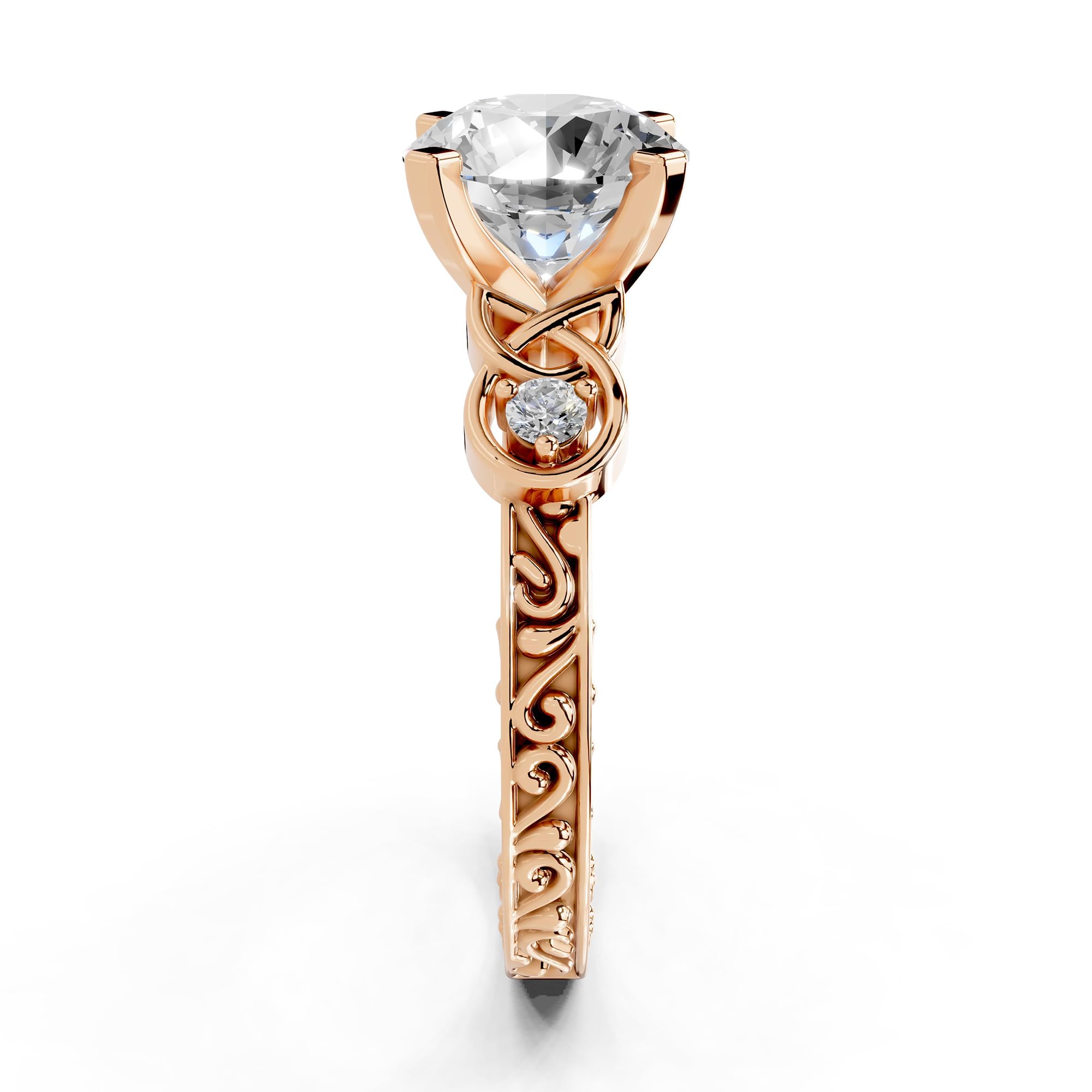 Round Filigree Vintage Solitaire lab-grown diamond ring in rose gold