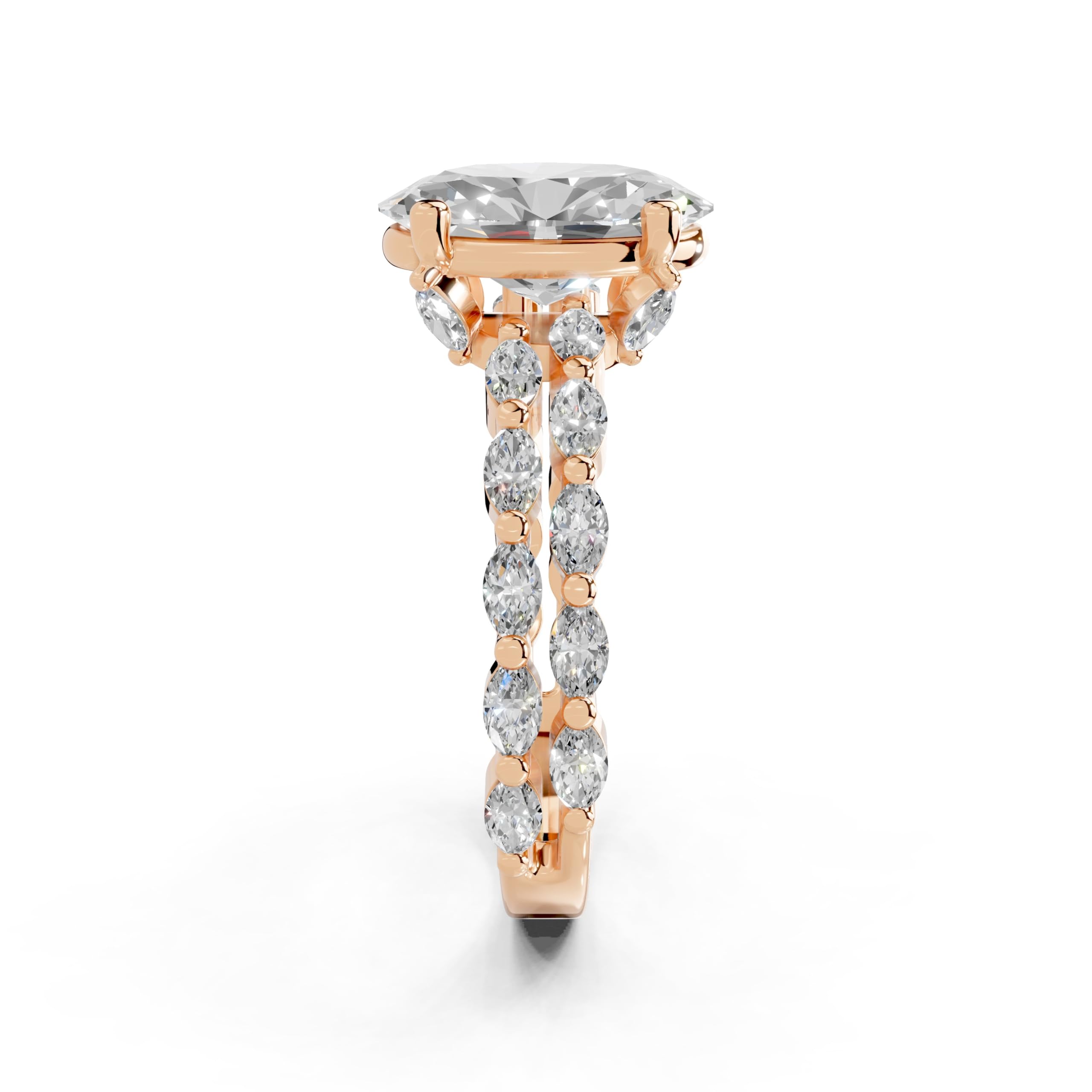 Oval Marquise Accent Band lab-grown diamond ring in rose gold