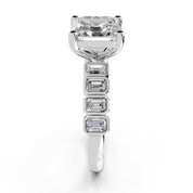 Asscher Pavé with Emerald Side Stones lab-grown diamond ring in white gold / platinum