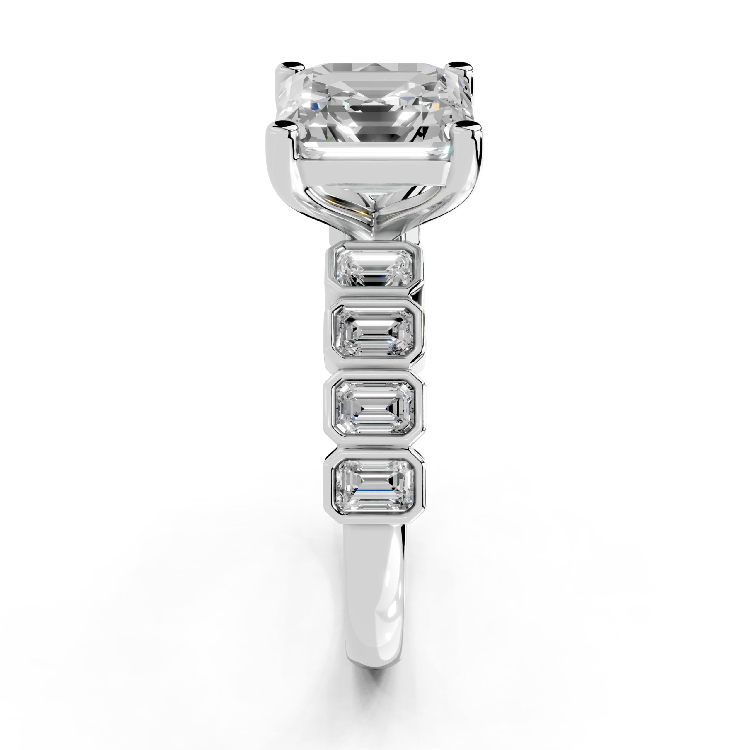 Asscher Pavé with Emerald Side Stones lab-grown diamond ring in white gold / platinum