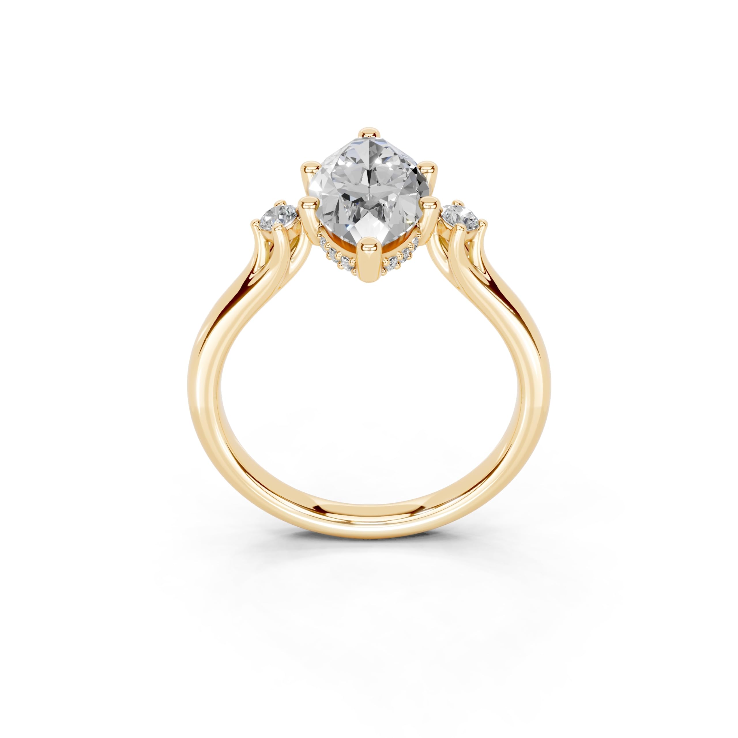 Marquise Petite Side Stone Solitaire lab-grown diamond ring in yellow gold