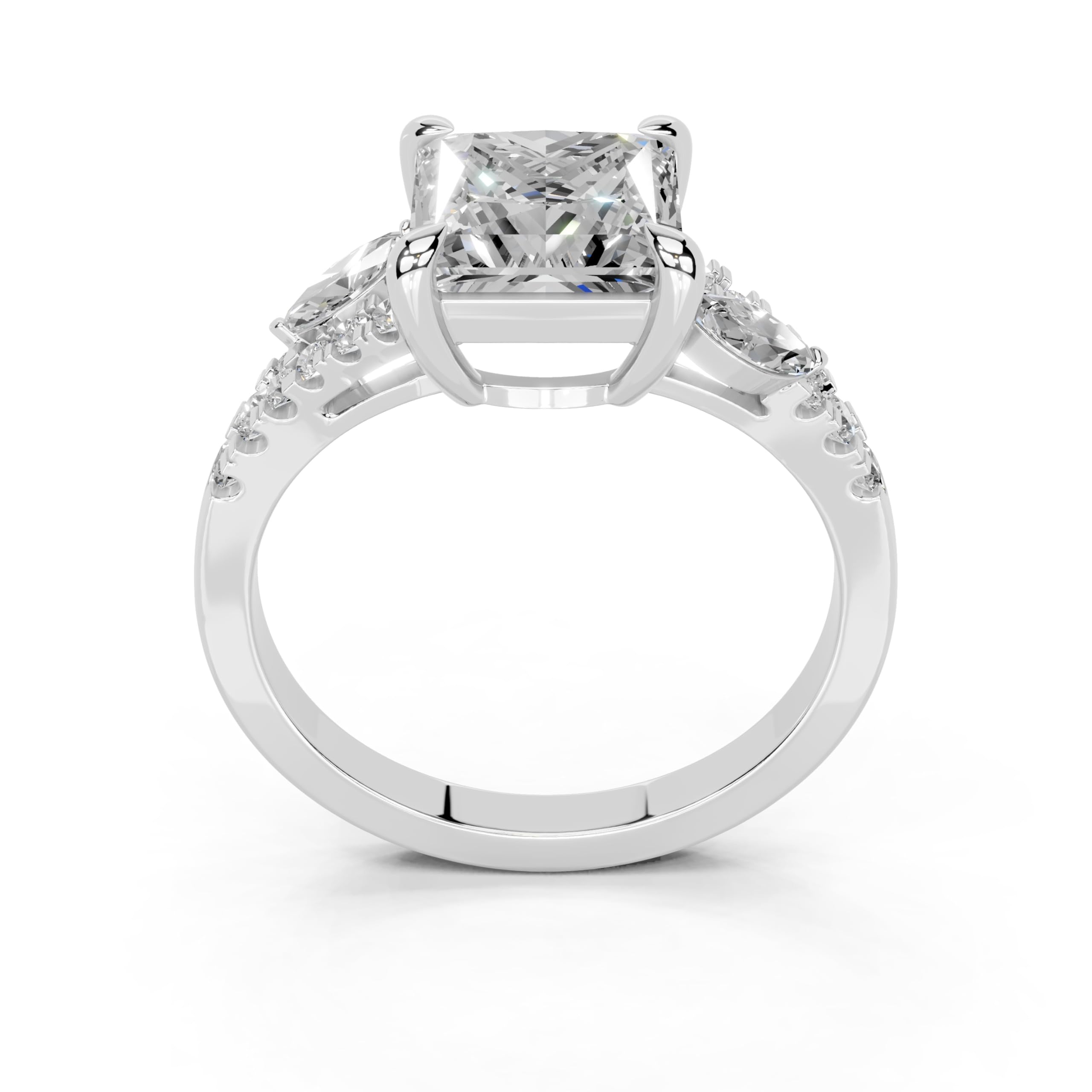 Princess Marquise Side Stone Pavé lab-grown diamond ring in white gold / platinum