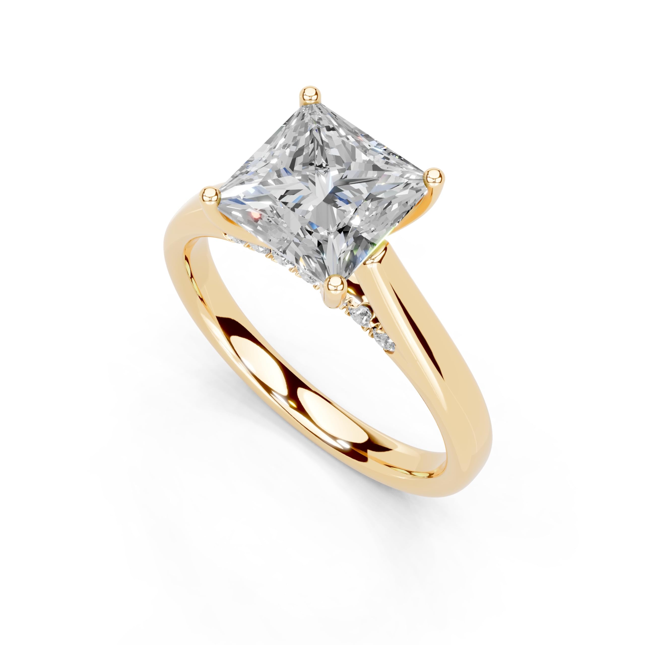 Princess Hidden Pavé Cathedral lab-grown diamond ring in yellow gold