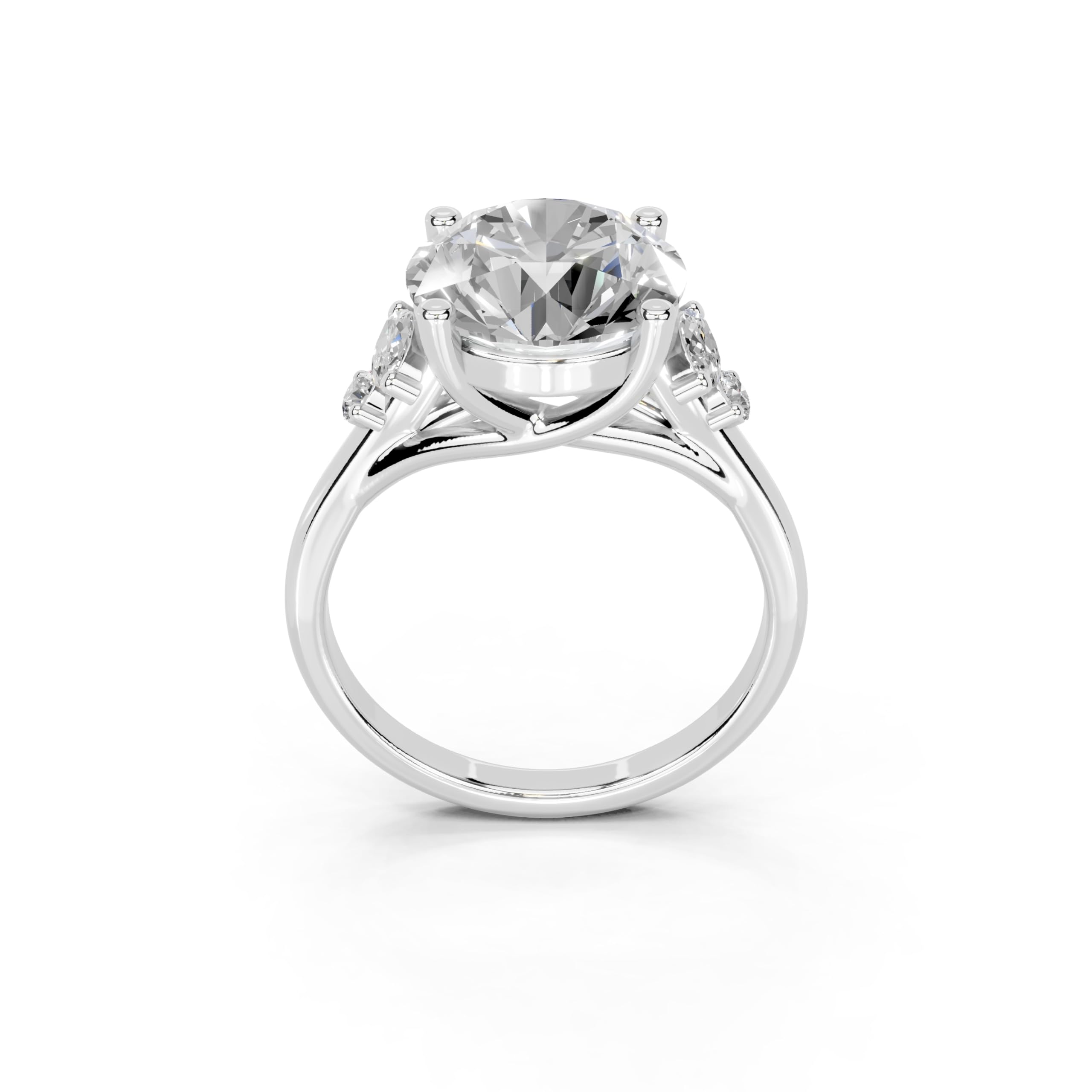 Round Marquise Cluster Side Stone lab-grown diamond ring in white gold / platinum