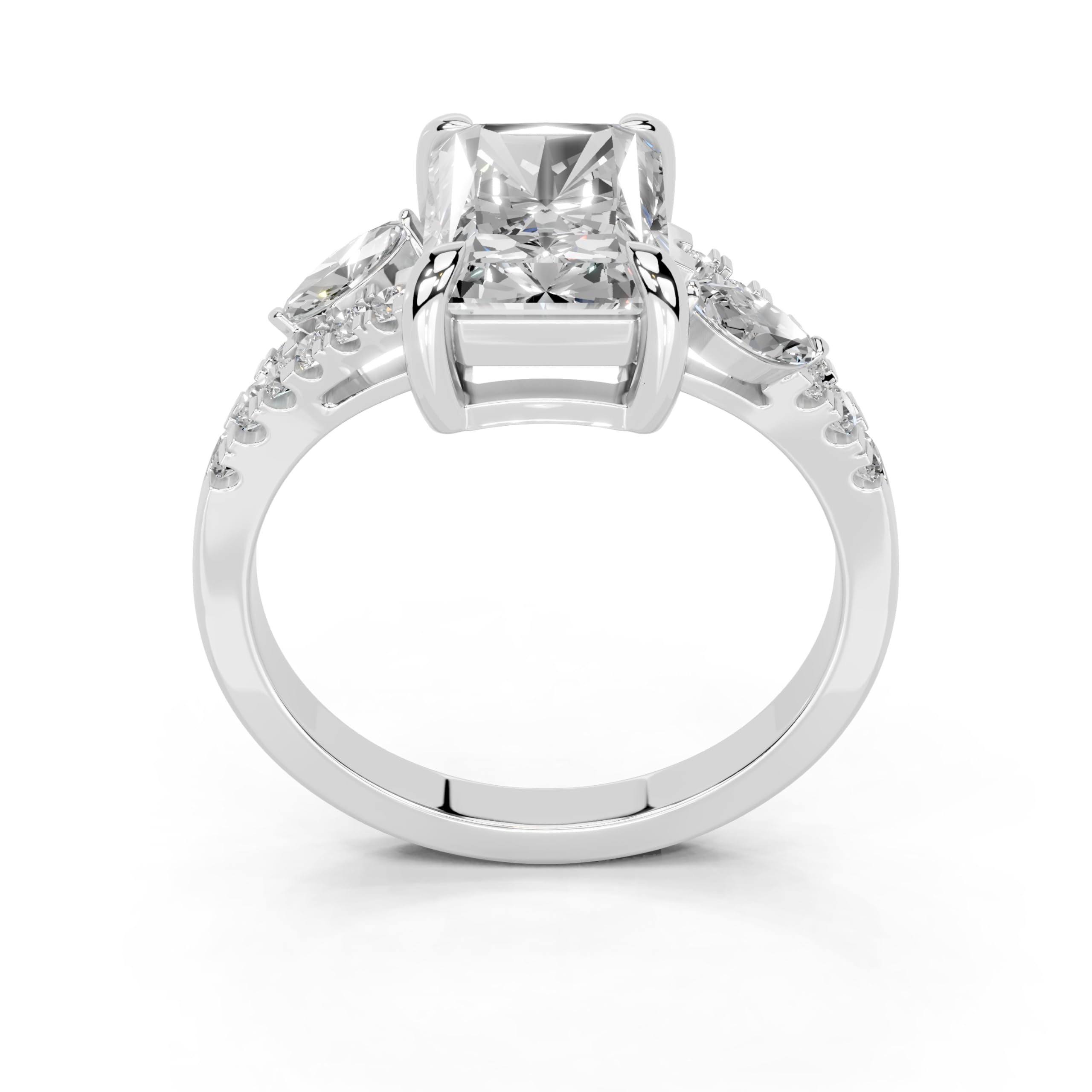 Radiant Marquise Side Stone Pavé lab-grown diamond ring in white gold / platinum