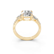 Cushion Marquise Side Stone Pavé lab-grown diamond ring in yellow gold
