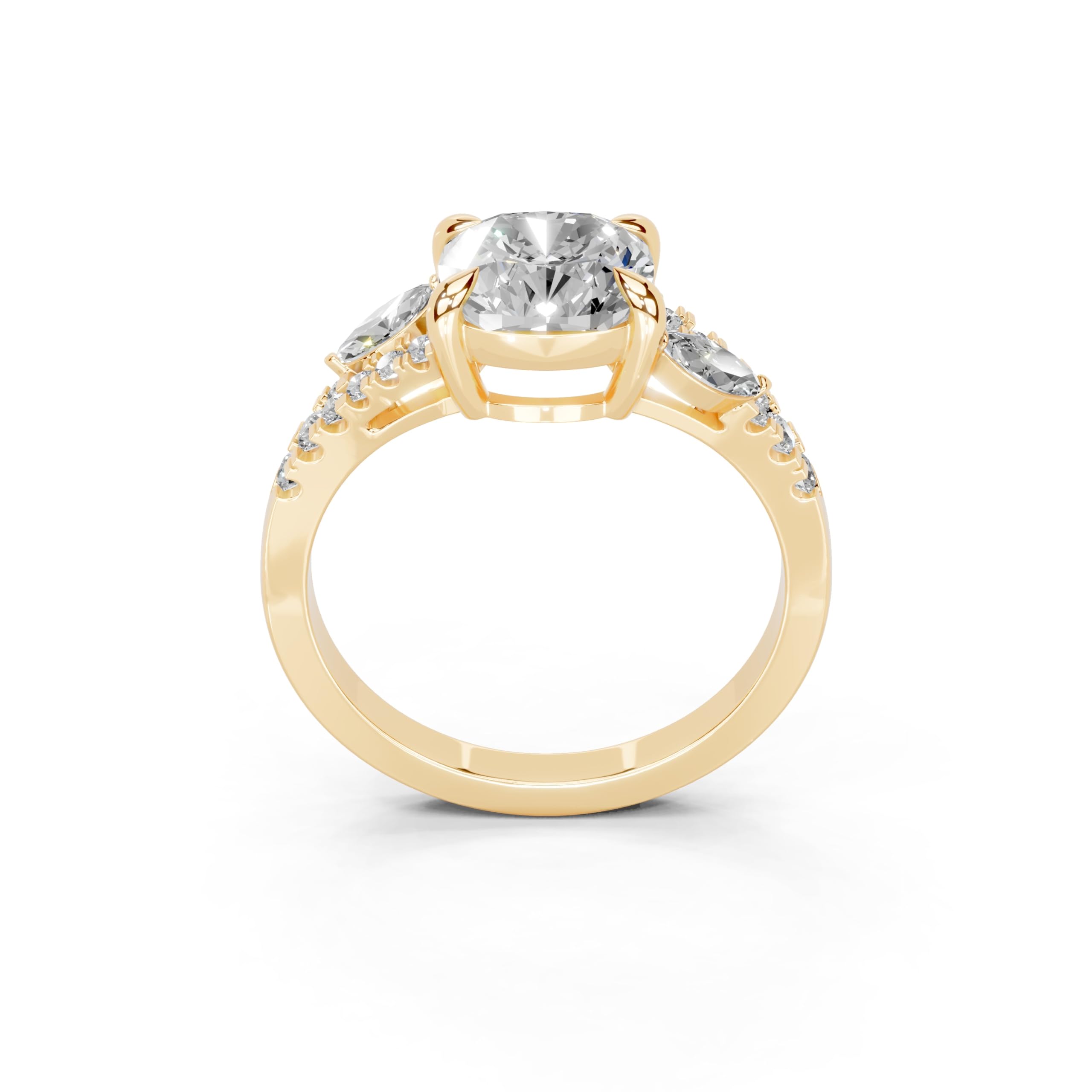 Cushion Marquise Side Stone Pavé lab-grown diamond ring in yellow gold