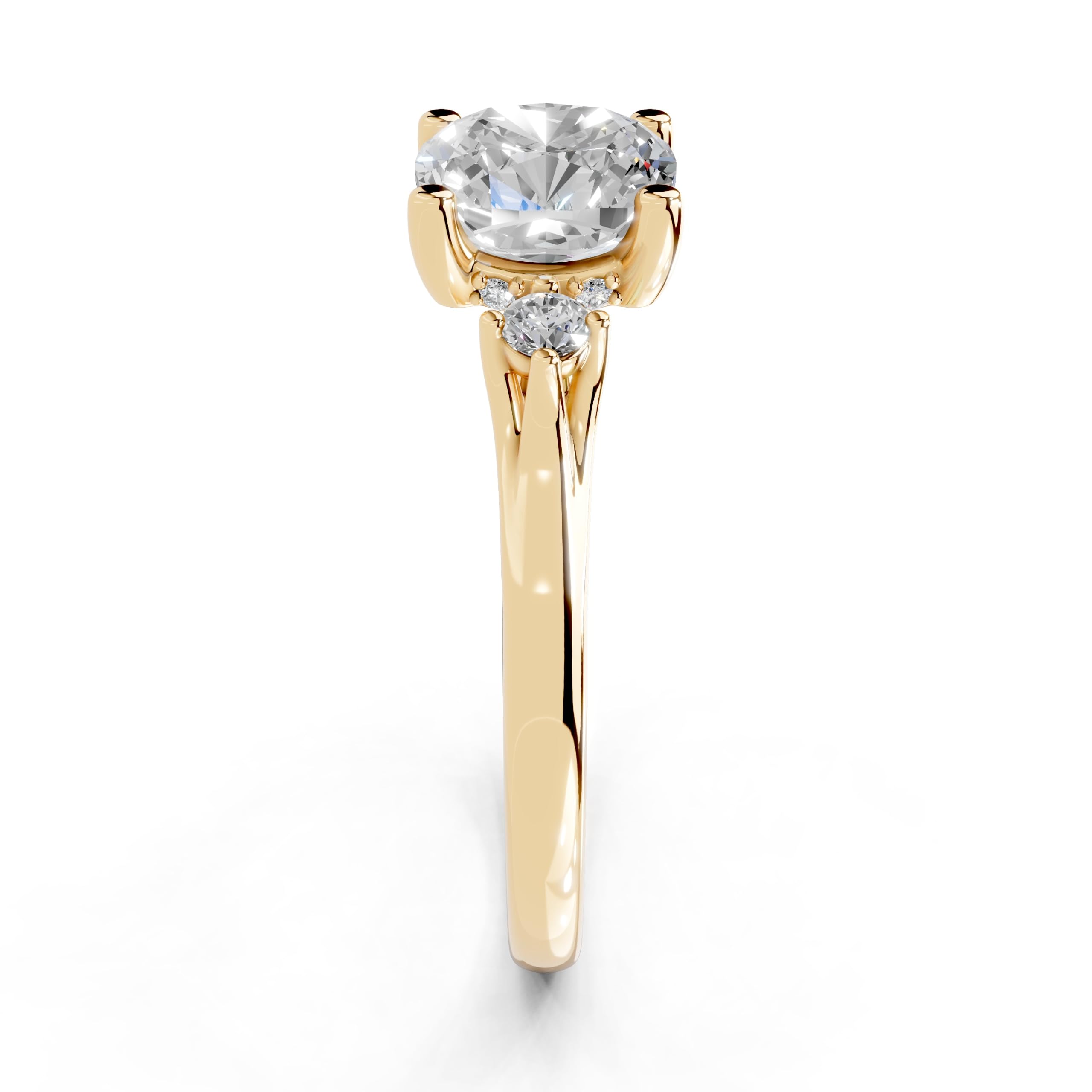 Cushion Petite Side Stone Solitaire lab-grown diamond ring in yellow gold