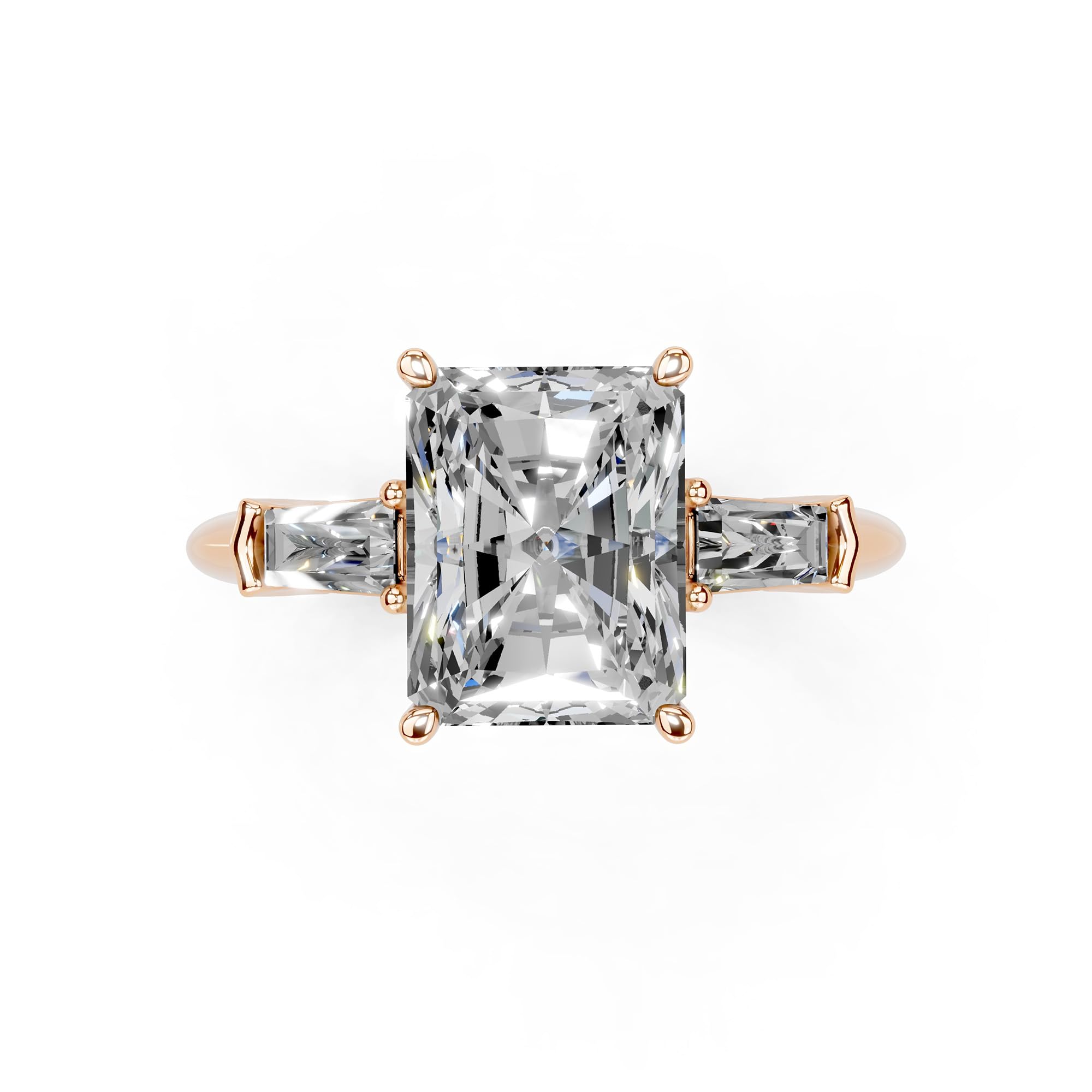 Radiant Tapered Baguette Three-Stone lab-grown diamond ring in rose gold