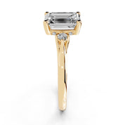 Emerald Petite Side Stone Solitaire lab-grown diamond ring in yellow gold