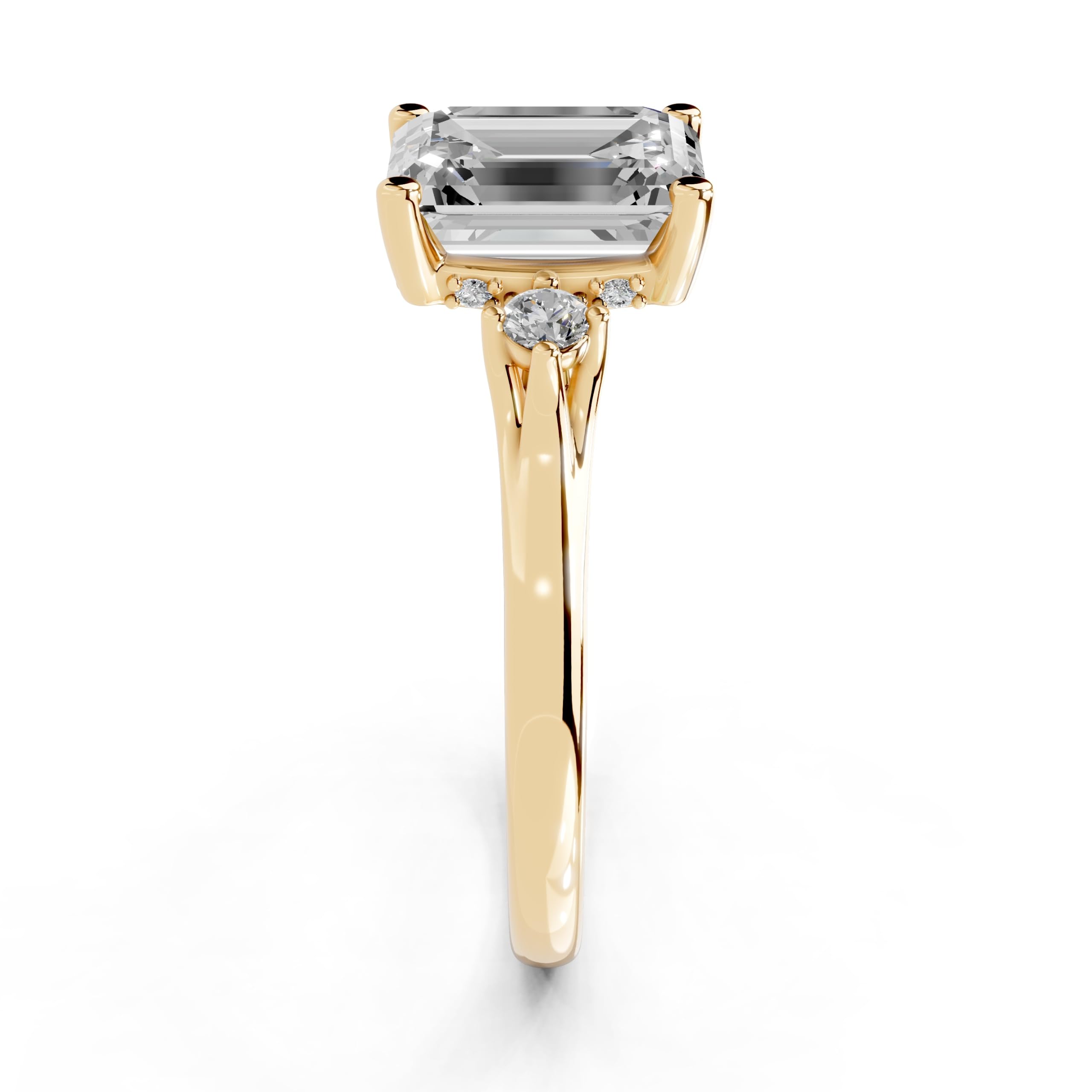 Emerald Petite Side Stone Solitaire lab-grown diamond ring in yellow gold