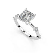 Asscher Solitaire with Minimal Side Stones lab-grown diamond ring in white gold / platinum
