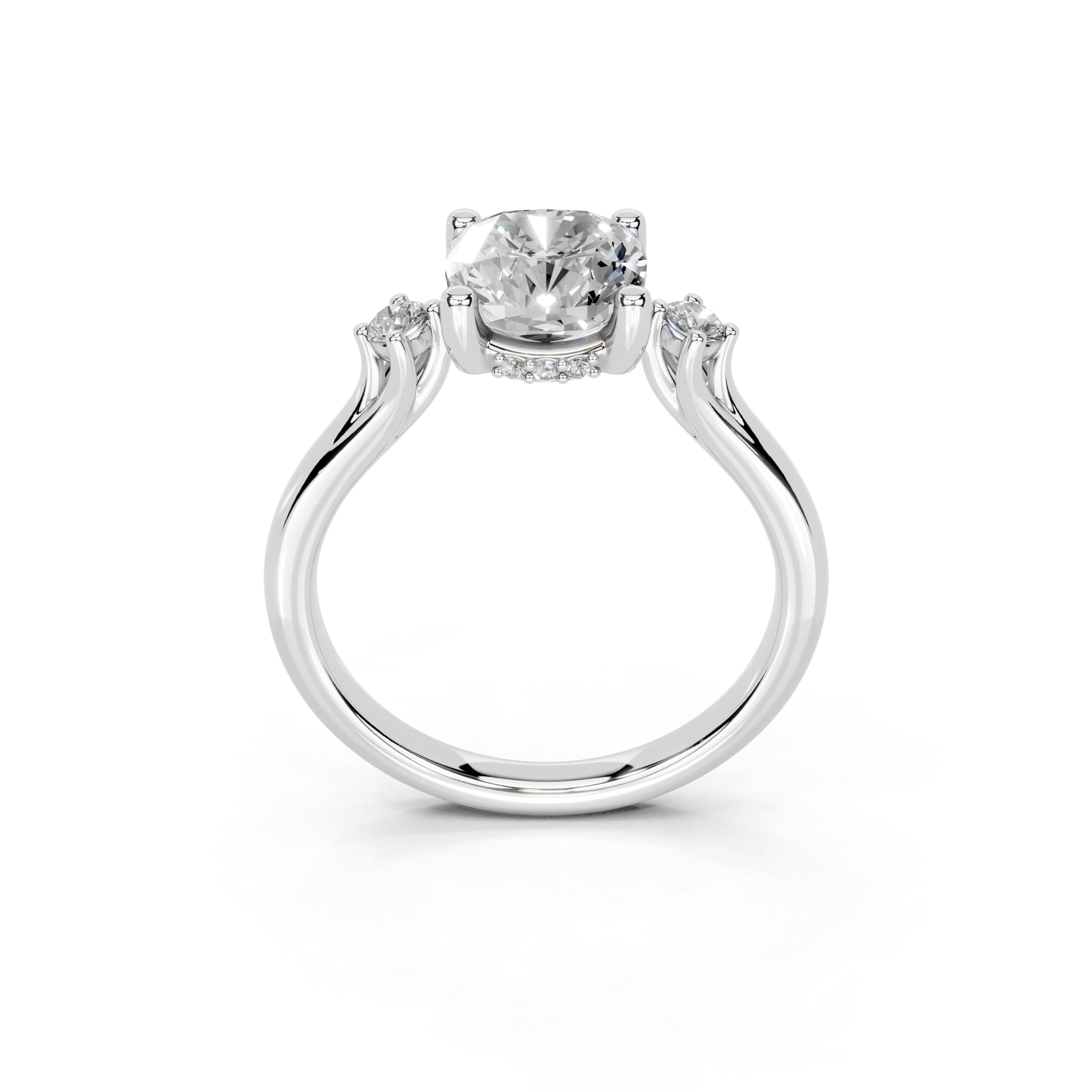 Cushion Petite Side Stone Solitaire lab-grown diamond ring in white gold / platinum