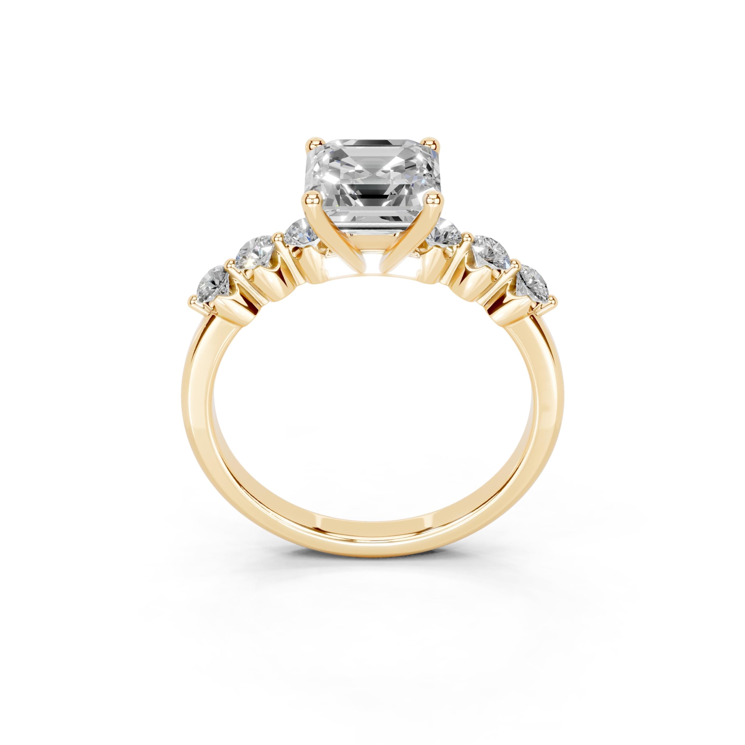 Asscher Scattered Side Stone lab-grown diamond ring in yellow gold