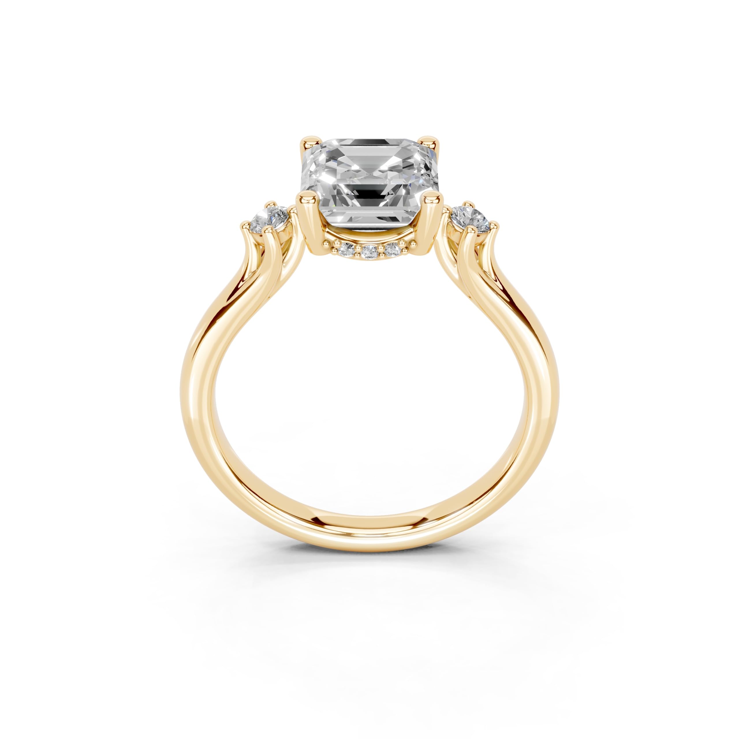 Asscher Petite Side Stone Solitaire lab-grown diamond ring in yellow gold
