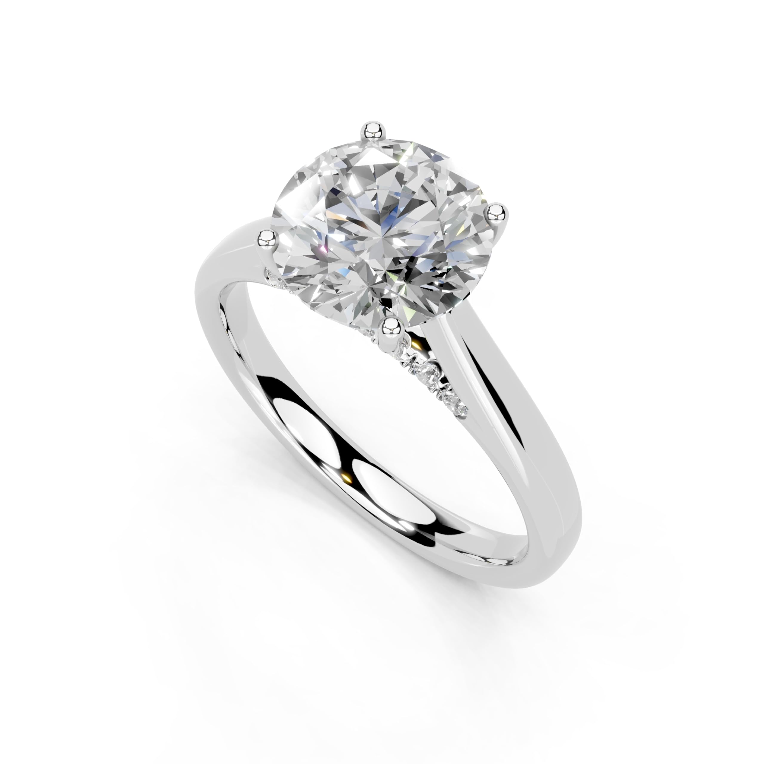 Round Hidden Pavé Cathedral lab-grown diamond ring in white gold / platinum