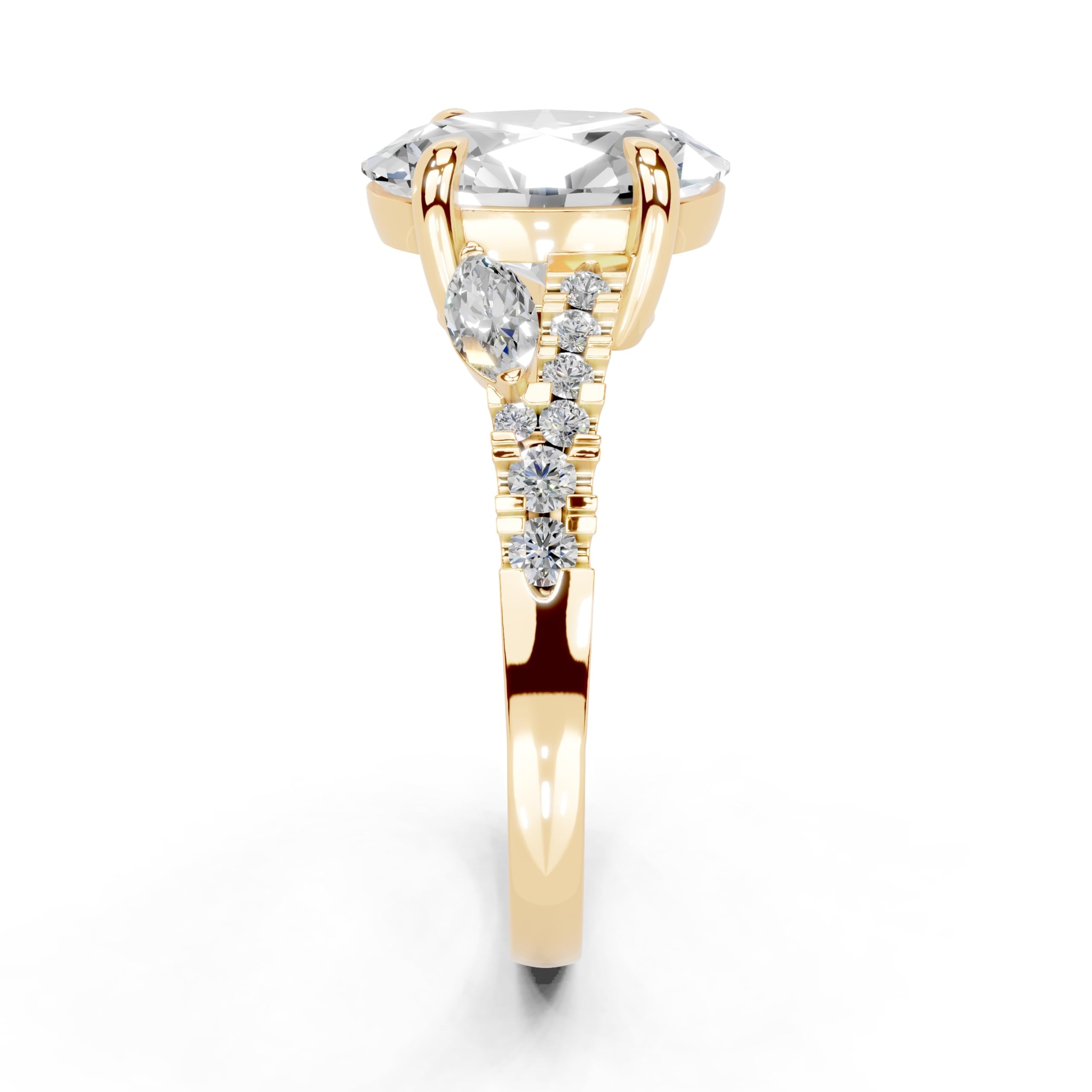 Oval Marquise Side Stone Pavé lab-grown diamond ring in yellow gold
