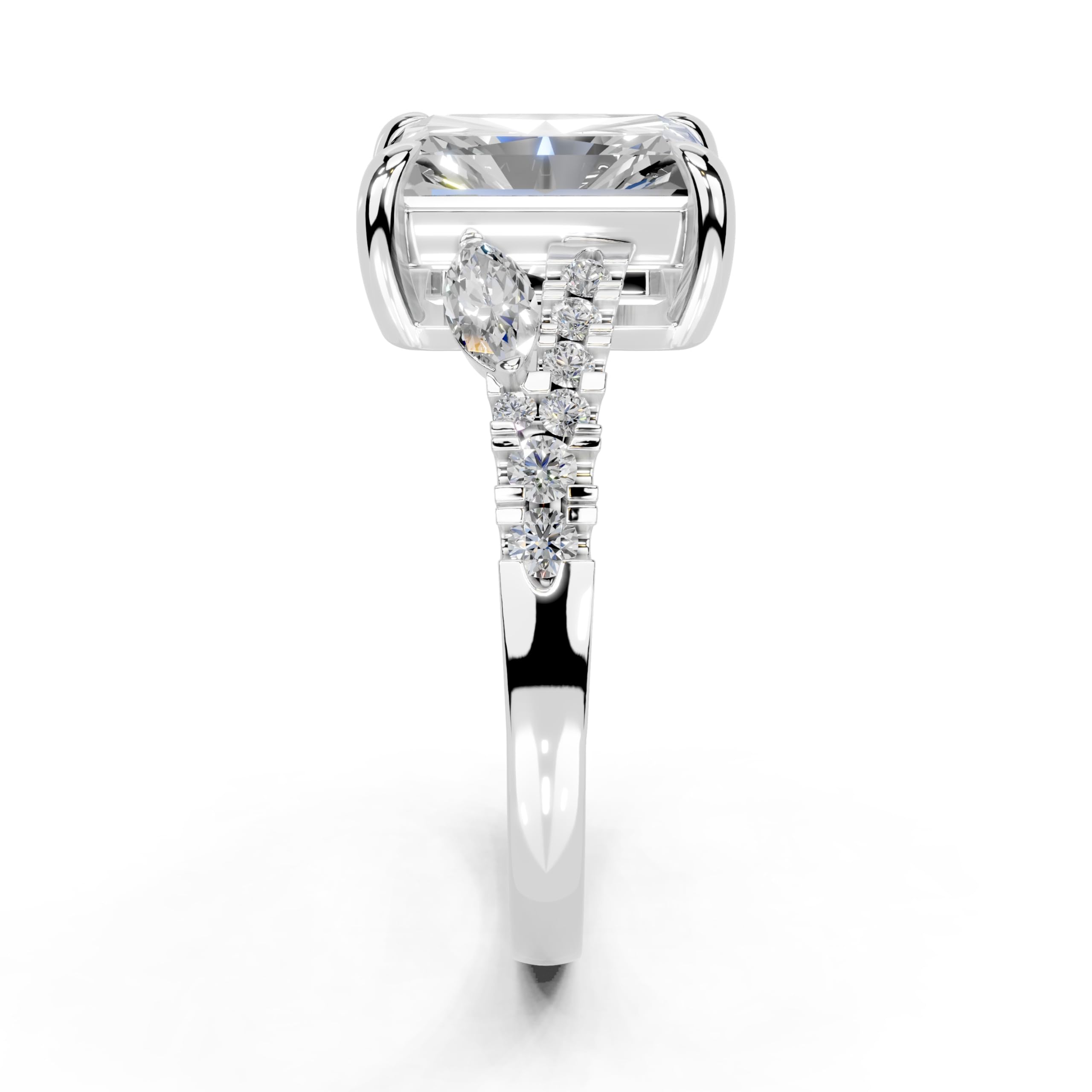 Radiant Marquise Side Stone Pavé lab-grown diamond ring in white gold / platinum
