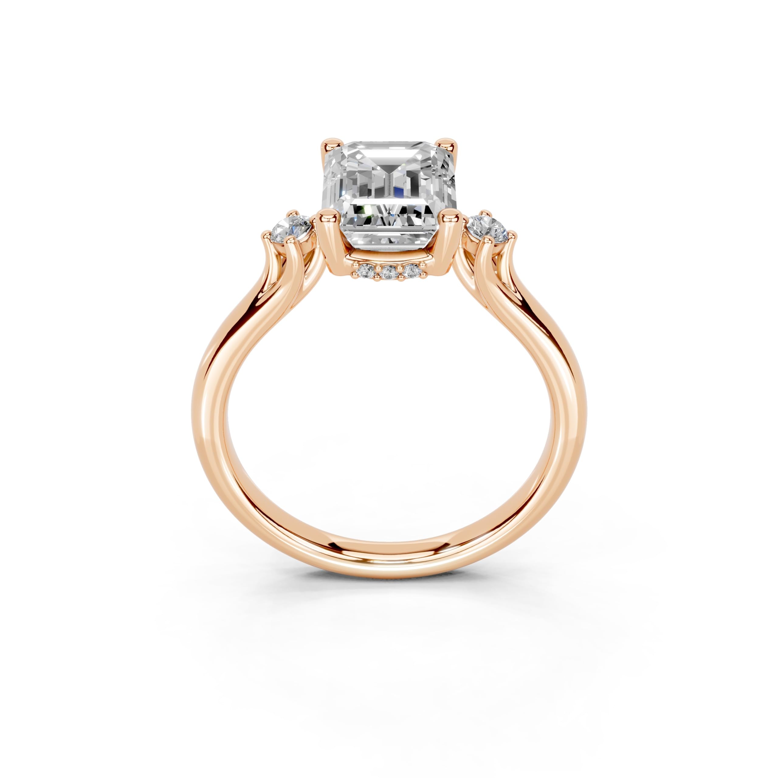 Emerald Petite Side Stone Solitaire lab-grown diamond ring in rose gold